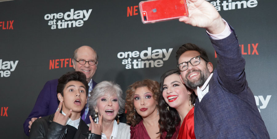 The stars of One Day at a Time pose for a group selfie at the show’s launch in 2017. 