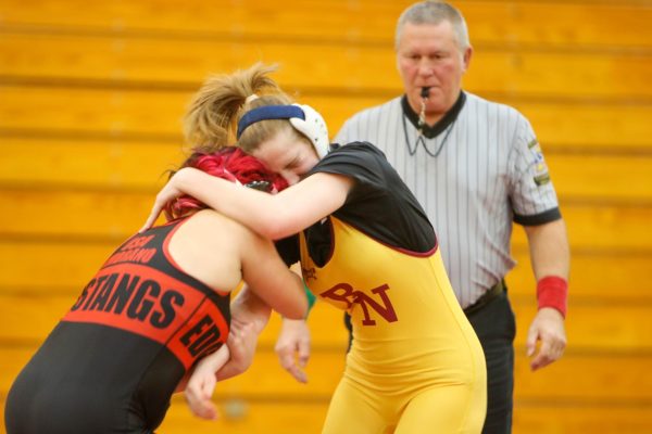 Alix Burns wrestles in last year’s wrestling season in a meet against Edgewood.