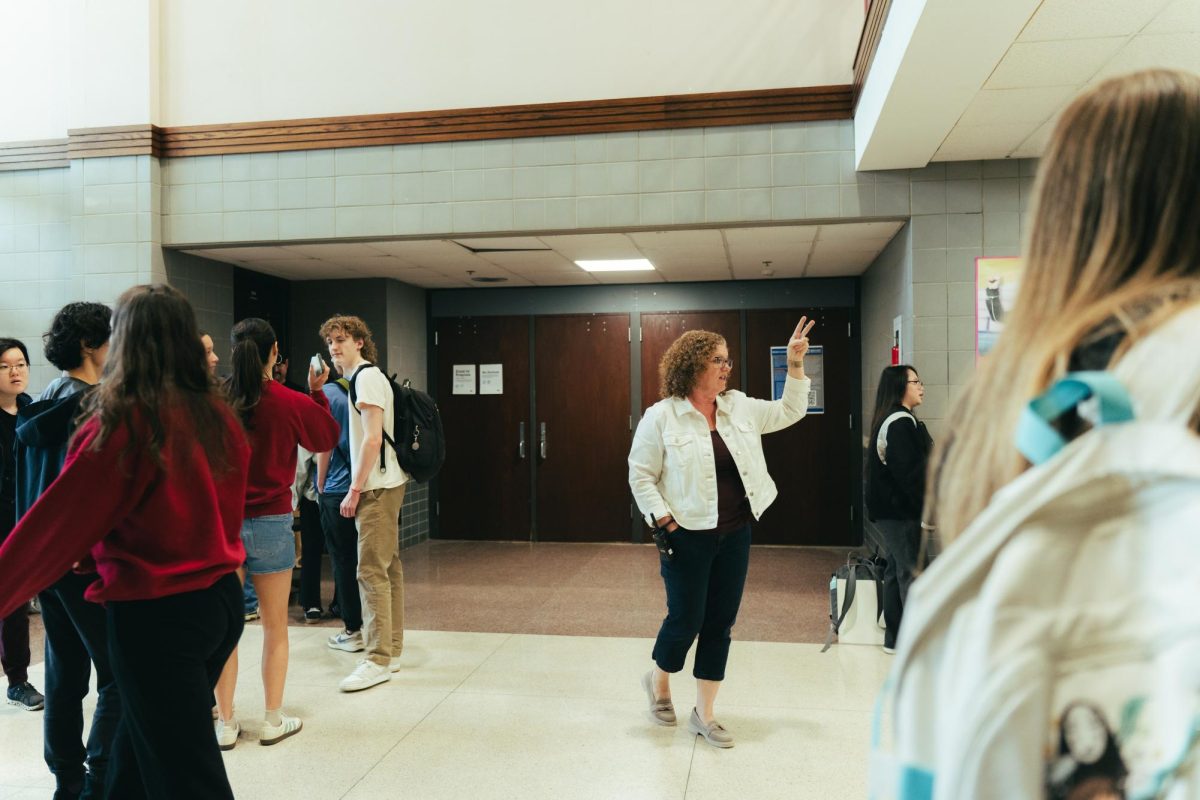 BHSN assistant principal Jessica Willis directing students as they prepare to enter the AP Environmental Science exam. (May 13, 2025)